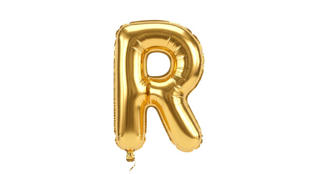 Gold foil letter R balloon transparent PNG isolated cutout for birthday party alphabet celebration design