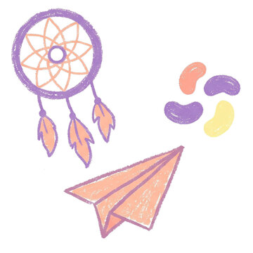 Dreamcatcher and Paper Airplane Doodle Pattern on Black Background