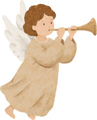Obraz premium Vintage Christmas Angel Playing Trumpet Holiday Illustration
