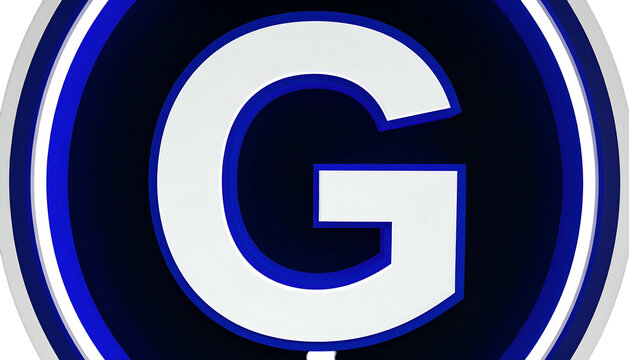 A stylized letter 'G' within concentric blue and white circles against a dark navy blue background. The 'G' is a bold, clean design