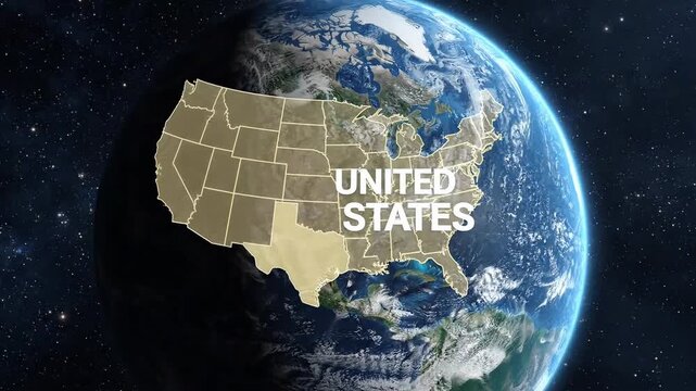 United States Map on Planet Earth in Space with Texas Highlighted 