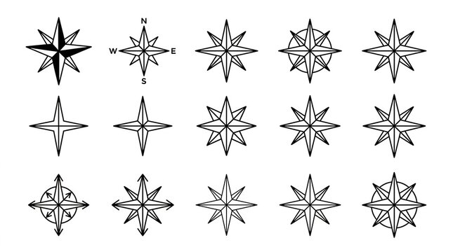 Set of kompas rose icons for nautical navigation and map design