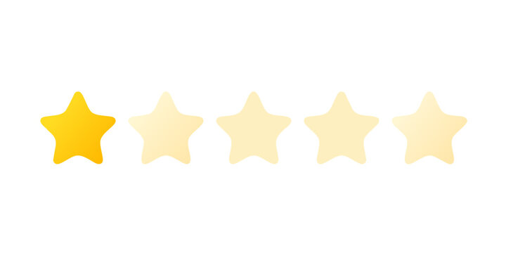 star rating system, one star highlighted out of five, representing a low rating, vector, customizable