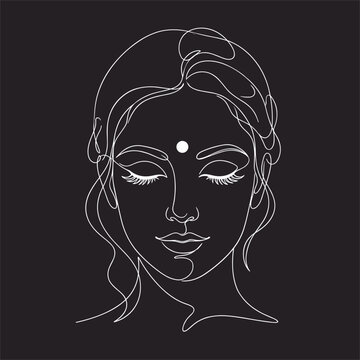 Elegant Indian Woman Face Line Art Bindi Closed Eyes Minimalist Design