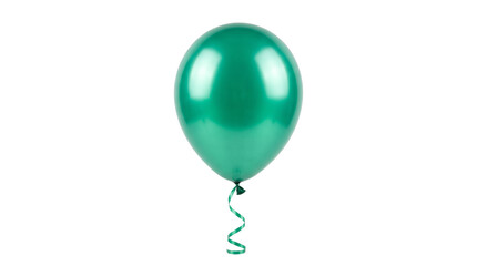 Glossy teal party balloon with curling ribbon against dark background for celebration design transparent PNG isolated cutout for advertising market... © creativestock