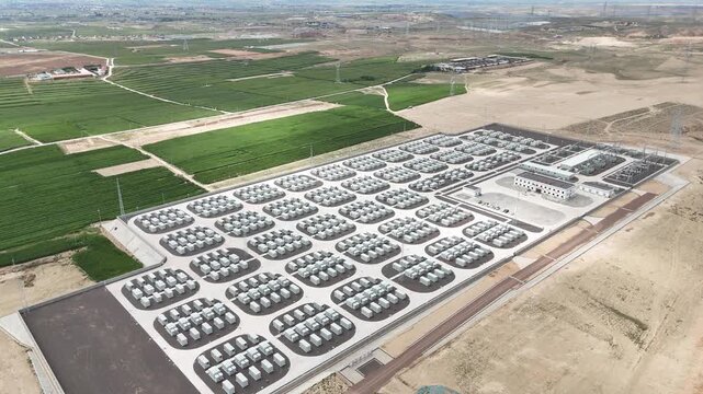 aerial view of large outdoor energy storage power station facility