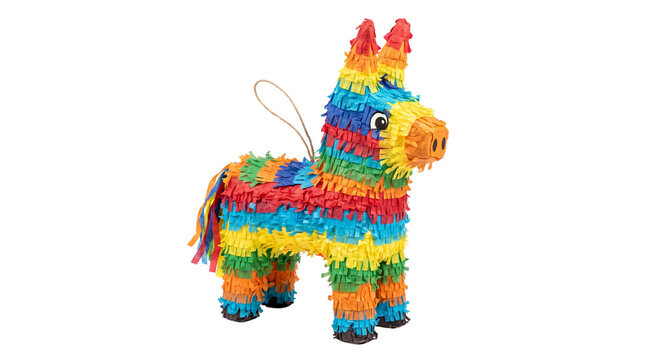 Colorful donkey pinata transparent PNG isolated cutout for party invitations and fiesta celebration designs