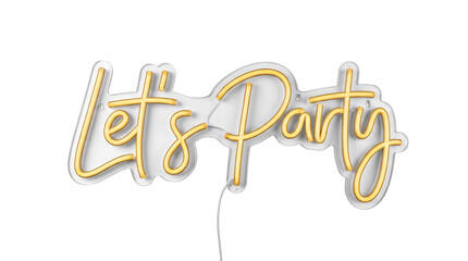 Glowing yellow neon Lets Party sign with cursive lettering for celebration, nightlife, event and festive invitation design transparent PNG isolated... © creativestock