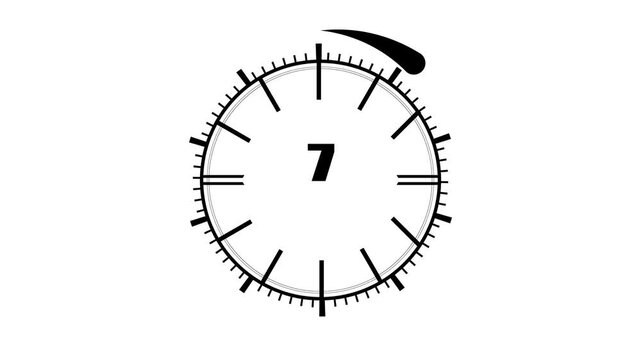 Clock 30 minutes duration timer countdown animation on white background.