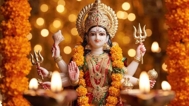Divine Goddess Durga Murti Idol During Navaratri Puja Festival