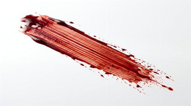 Vibrant deep red paint brush stroke texture isolated on a clean white background featuring thick glossy artistic liquid marks created with a wide flat brush
