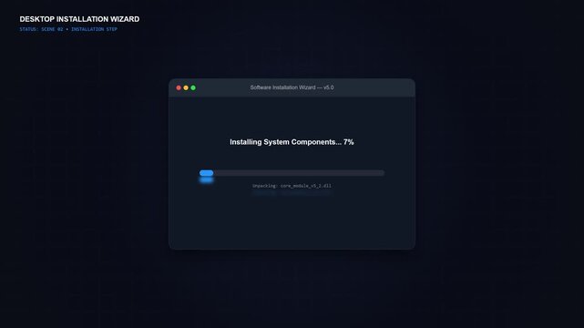 Software Update Installation Progress Animation on Desktop Interface