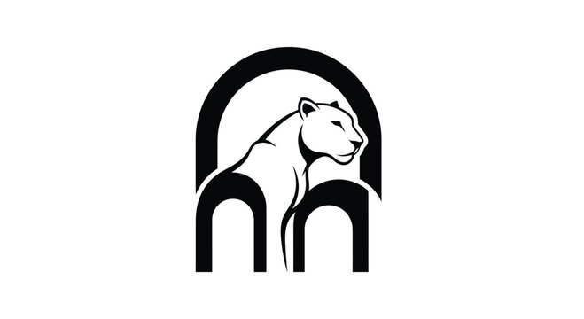 Minimalist black and white lion logo design.