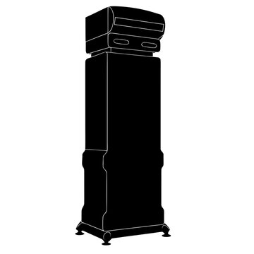 Black silhouette vector illustration of a tall standing electronic tower device with tall equipment tower unit electronic hardwar