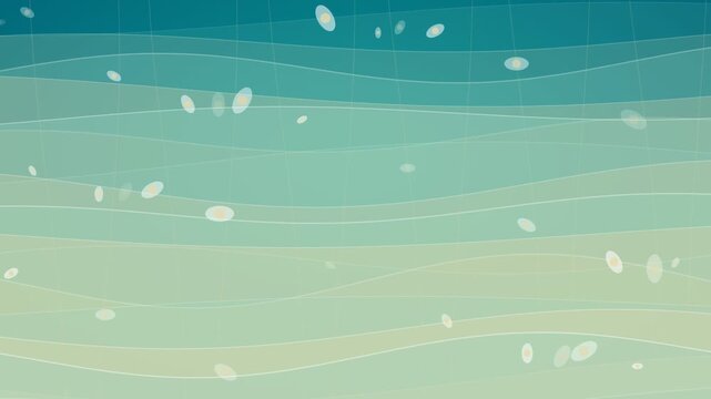 Abstract teal and green wavy background with stylized oval elements