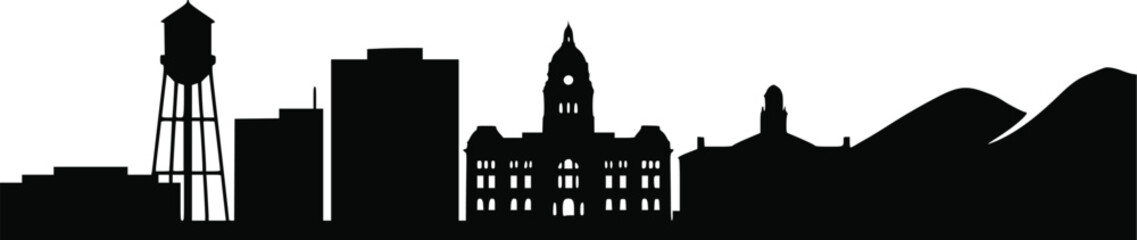 Fototapeta premium Black silhouette of a city skyline with buildings and water tower