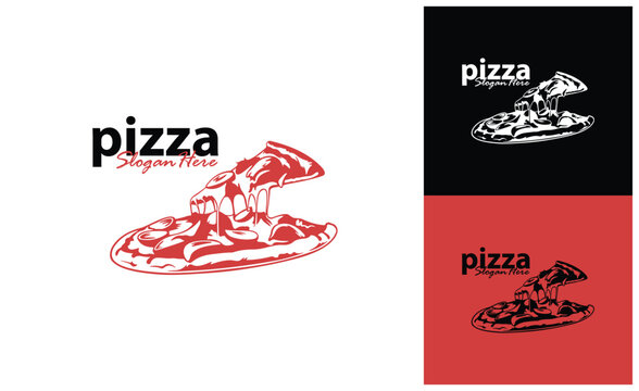 Pizza food logo design vector. Silhouette pizza food Template Illustration. Icon Symbol
