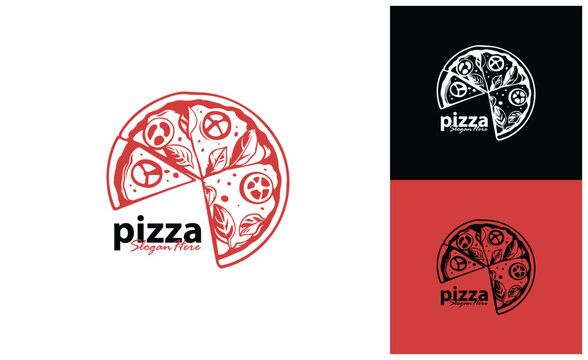 Pizza food logo design vector. Silhouette pizza food Template Illustration. Icon Symbol