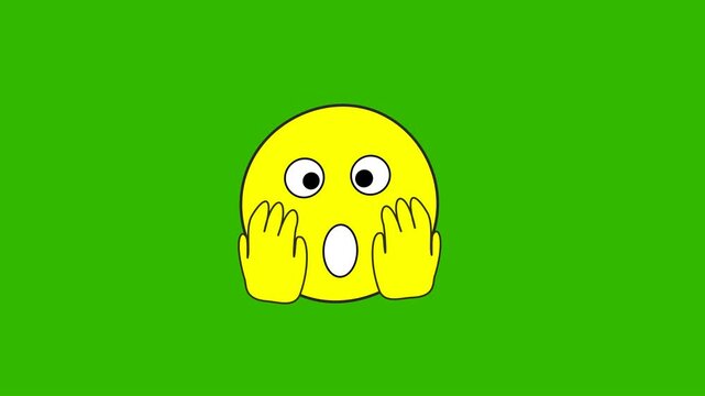 Surprised yellow face emoji grid on green screen background