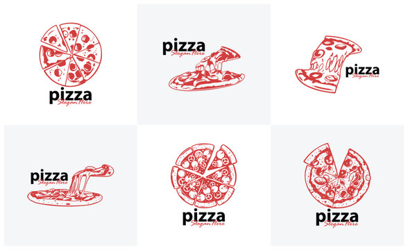 Set of Pizza food logo design vector. Silhouette pizza food Template Illustration. Icon Symbol