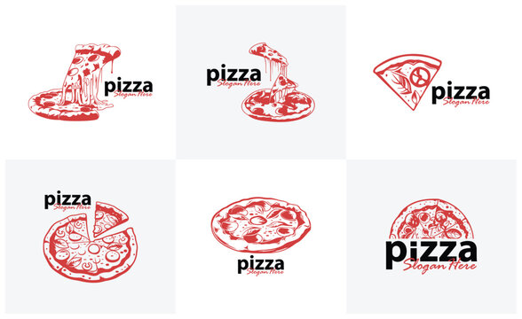 Set of Pizza food logo design vector. Silhouette pizza food Template Illustration. Icon Symbol