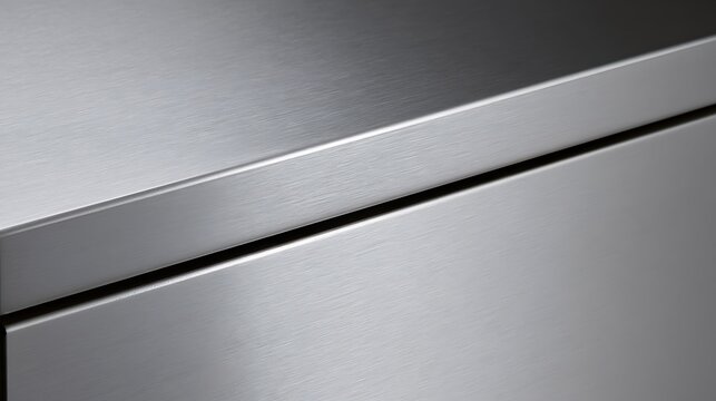 Close Up Detail of Brushed Stainless Steel Surface and Modern Metal Edge.