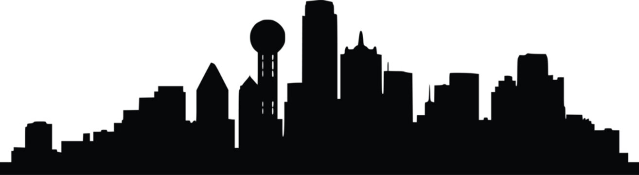 Black silhouette of the Dallas city skyline isolated on white background