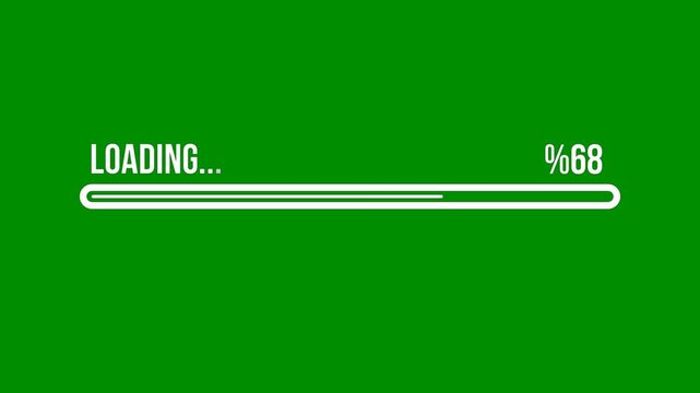 White loading bar animation on green screen, progress overlay for full percent, buffer process, download task, keying plate, motion graphic and stock video editing project packs.