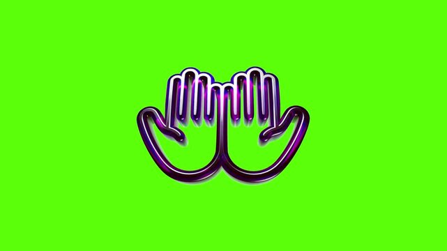 Shiny purple prayer hands icon representing dua or worship isolated on a bright green background