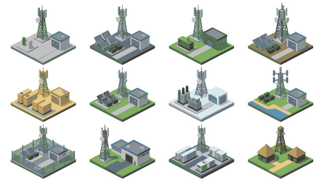 Isometric illustrations of various industrial and architectural structures.