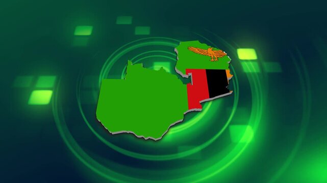 Zambia Flag on its Country Map, 3D Map Flag Opener Suitable for Politics, Elections, Travel, News and Sports Events and Presentations