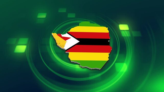 Zimbabwe Flag on its Country Map, 3D Map Flag Opener Suitable for Politics, Elections, Travel, News and Sports Events and Presentations