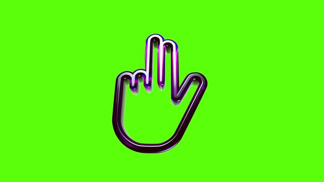 Shiny purple two finger tap gesture icon with a modern 3d glass look isolated on a bright green field