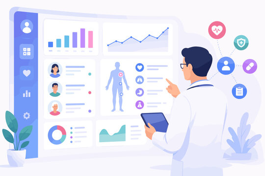 Doctor Analyzing Digital Patient Health Data Dashboard