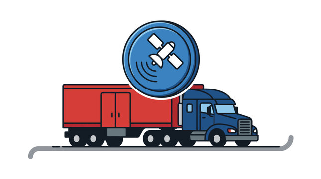 Truck satellite tracking system logistics icon illustration. EPS Editable. Vector Illustrations.