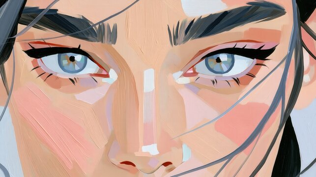 Artistic depiction of a young persons piercing blue eyes and expressive eyebrows.
