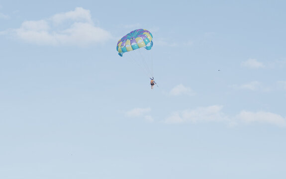 Parasailing over the sea. Da Nang coast. Active leisure.