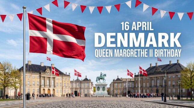 Denmark celebrates royal event with flags waving in front of the historic palace