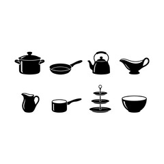 Obraz premium Cookware, kitchenware and pots vector collection set