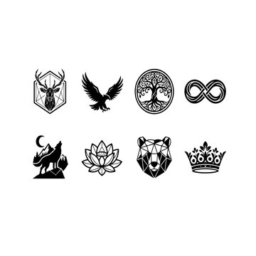 Geometric animals, nature and esoteric symbols vector set