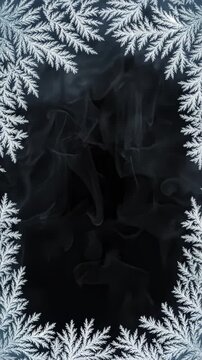 Abstract Winter Background With Frosty Ice Patterns and Swirling Smoke