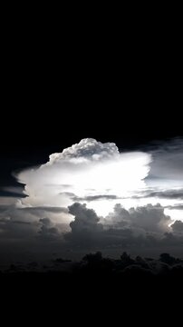 Dramatic Cumulonimbus Cloud Formation Glowing Against Dark Night Sky