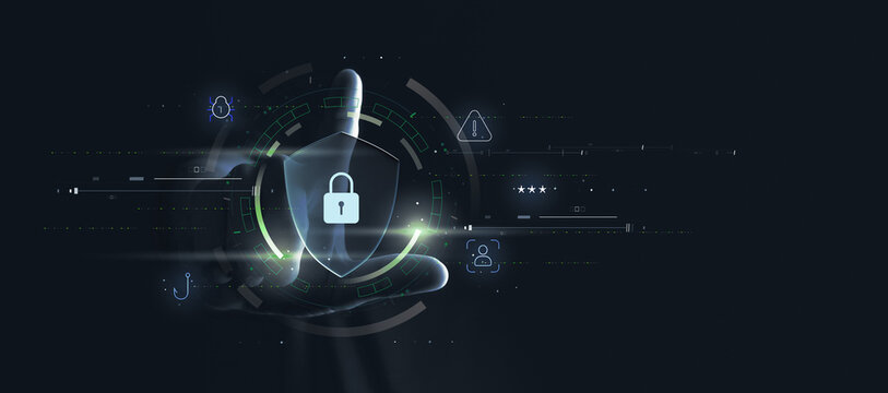 Hand touch cyber security shield lock technology for digital data protection