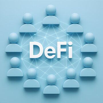 DeFi. Decentralized finance image. People icon and communication structure.