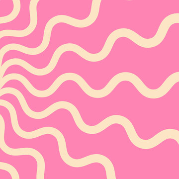 Retro groovy wavy lines background, abstract 70s style pink and beige swirl pattern illustration.