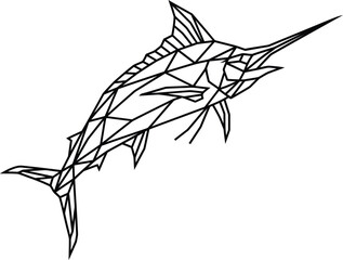 Fototapeta premium Minimalist geometric line art illustration of a marlin fish isolated on a clean white background