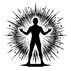 Fototapeta premium Silhouette man radiating light energy burst power enlightenment