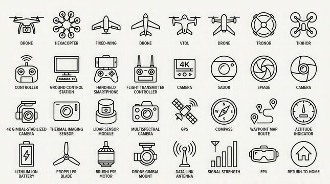 Drone icon pack with various components