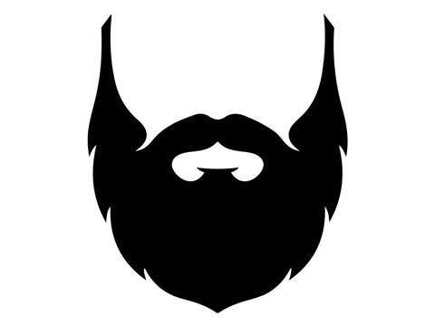 Full Gentleman Beard Vector, Hipster Facial Hair Silhouette Graphic