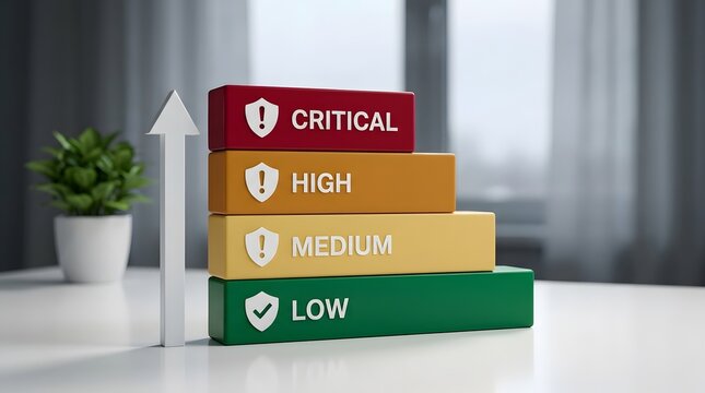 Business Risk Assessment and Priority Management Concept Showing Critical, High, Medium, and Low Risk Levels for Strategic Decision Making and Organizational Control